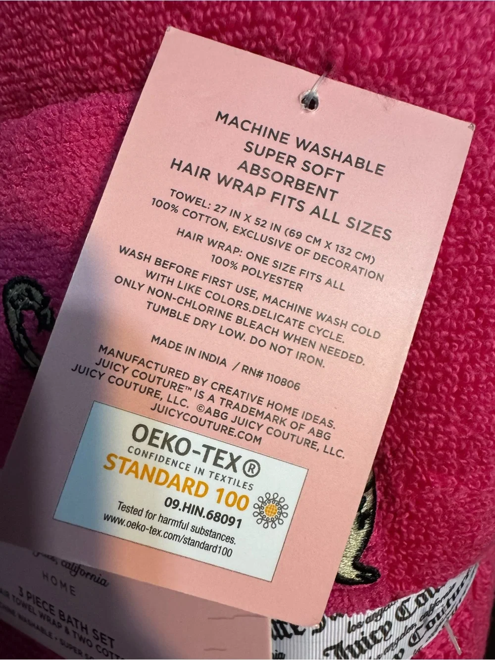 Juicy Couture Bright Pink 3-Piece Bath Set with Leopard Embroidery